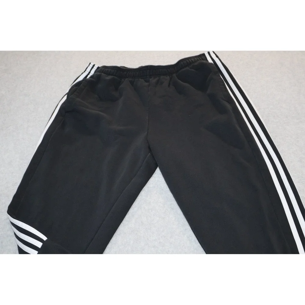Adidas Sweatpants Mens XL Black 3-Stripe Fleece Joggers Gym Workout Tapered